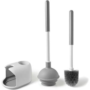Eyliden Toilet Plunger & Brush Set, Upgrade 3-Step Suction Cup - Ultra-Tight Seal, Durable, Space-Saving Toilet Deep Cleaning Combo with Holder, Bathroom Essentials (1 Pack, White & Grey)