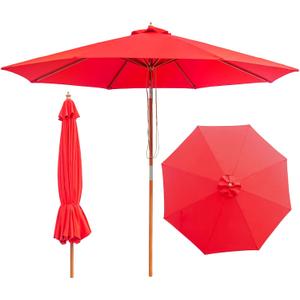10FT Bamboo Patio Umbrella, UPF50+ Outdoor Table Umbrella, Red