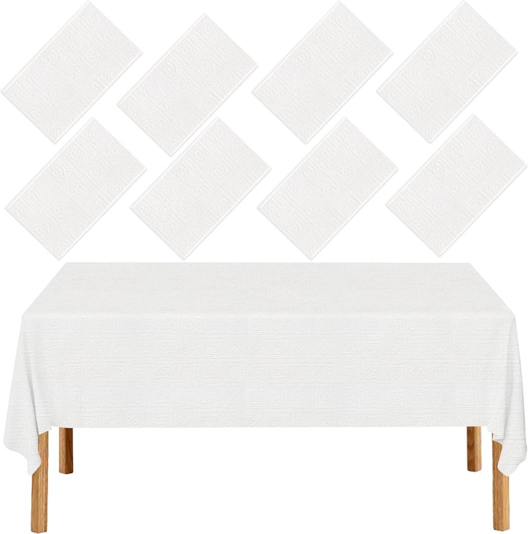 Paper Tablecloths for Rectangle Tables,8 Pack White Paper Table Cloths Disposable,3 Ply Papers & Plastic Quality Table Cover for Parties Wedding Birthday(54'' X 108'')