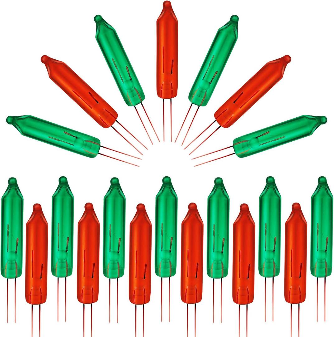 Frienda 200 Pieces 2.5 Volt Christmas Replacement Light Bulbs Mini Xmas Light Bulbs for Christmas Trees Decoration, 0.17 Ampere, 0.42 Watt, Red and Green