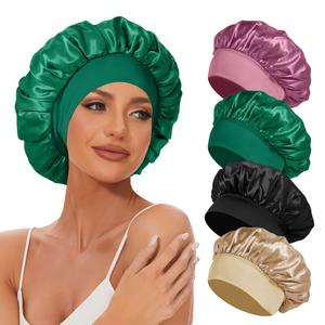 4Pcs Silk Bonnet for Sleeping Women, Satin Bonnet with Wide Band, Soft Hair Bonnet for Curly Hair Braids Natural Hair