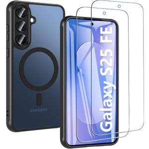 BESINPO for Samsung Galaxy S25 FE Case, Magnetic Wireless Charging Supported for Samsung S25 FE with 2 S25 FE Screen Protectors, Military Grade Drop Protection Shockproof S25 FE Case, Black