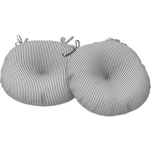Outdoor Bistro Chair Cushions, Water Repellent Furniture Chair Pads Set of 2, Round Pillow for Decoration Home and Garden, 15x15x4, Stripe Gray