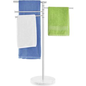 Standing Towel Rack, 4 Tier 360 Rotating Towel Racks for Bathroom with Heavy Marble Base, Freestanding Stainless Steel Foldable Arms Floor Towel Drying Holder Stand for Outdoor Pool, Nickel, YOFOVI