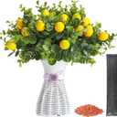 4-in-1 Faux Plant Set-Artificial Eucalyptus and Lemon Stems with Plastic Hollow Vase, Nano Mineral Odor Absorber Beads & Lemon Scented Pellets for Home Decor Air Fresh