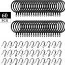 Hotop 30 Pcs Metal Drapery Curtain Rings 0.98/1.26/1.65 inch Interior Diameter and 30 Pcs Hanging Curtain Drapery Pin Hooks for Window Door Shower(Black,25 mm)