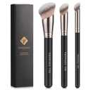 TEOYALL Foundation Contour Conceal Brush Set, 3PCS Angled Synthetic Kabuki Brush for Blending, Setting, Buffing with Liquid, Cream, and Powder Cosmetic (170S/270S/370S)