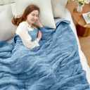 Snuggle Sac Faux Fur Throw Blanket for Couch,Knitted with Microfiber Fancy Yarn Blanket, Cozy Soft Warm Blankets for Sofa, Bedroom, Living Room, Solid Blue,50x60 inches