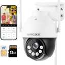 4G LTE Cellular Security Camera Wireless Outdoor, No WiFi Camera with 360 Pan Tilt Auto-Tracking, Siren Alert, Color Night Vision, 2-Way Audio, 32GB SD Card & SIM Card, IP66