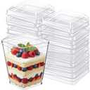 100 Pcs Plastic Dessert Cup Lids, Plastic Container Covers for Parfait Yogurt Fruit Trifle Ice Cream Pudding Cups, Leak Resistant, Clear Disposable Cup Lid, Lids Only(5 oz,Flat Lid)