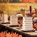 TaoBary 100 Pcs Paper Fall Gift Bags Bulk with Handle Colorful Stripe Wave Polka Dot Treat Goodie Candy Bags for Fall Autumn Thanksgiving Party Favor Supplies