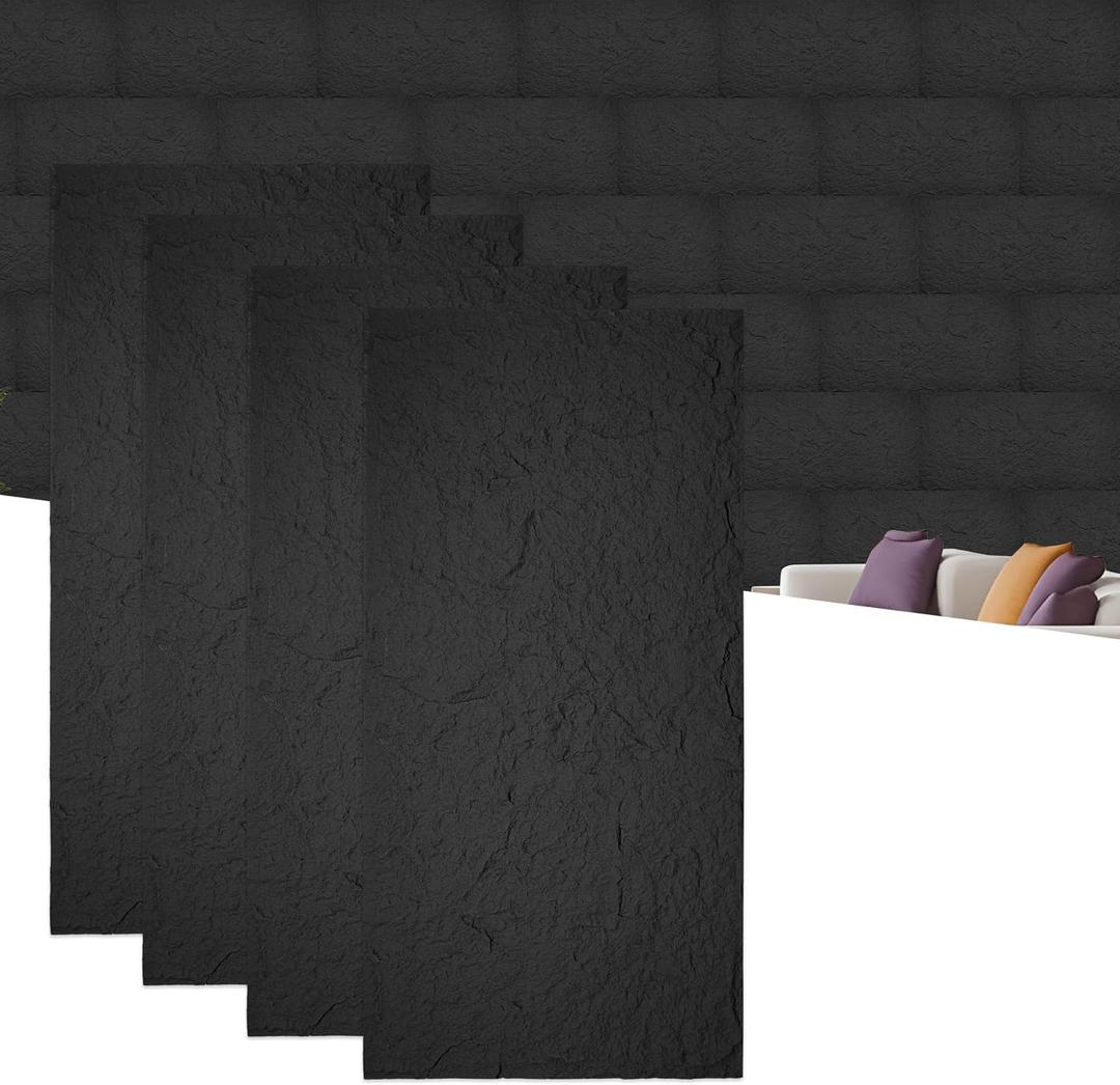 Sunnyglade 4PCS 23.6"x47.2" 3D Faux Stone Wall Panels Space Black