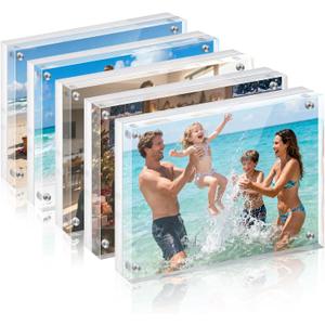 Cliselda 5x7 Magnetic Picture Frames, 5 Pack Crystal Clear Acrylic Picture Frames, Double-Sided Floating Magnetic Photo Frame, Strong Magnetic Closure, 20mm Thick Freestanding Display for Home Decor, Office Desk, Wedding & Memorial Photos