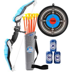 PowerTRC Kids Bow and Arrow Set, Bow and Arrow Set for Kids 8-12  Kids Archery Set with Target Practice LED Light Up with 10 Suction Cup Arrows & Quiver Outdoor Play Toys (Blue)