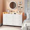 EXOTICA White Dresser with LED Light for Bedroom 9 Drawer Dressers with Charging Station Chests of Drawers for Entryway Closet Living Room Hallway Sturdy Steel Frame Wooden Top Easy Pull Handle, 12.6"D x 44.9"W x 33"H