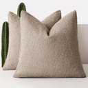 Foindtower Set of 2, Decorative Textured Boucle Throw Pillow Covers Accent Solid Pillow Cases Neutral Cozy Couch Cushion Case for Chair Sofa Bedroom Living Room Home Decor 24x24 Inch Light Khaki Tan (24" x 24" (Pack of 2), Light Tan)