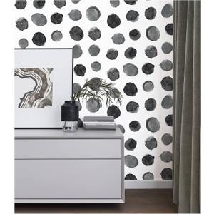 4 x Black and White Peel and Stick Wallpaper, Vintage Self Adhesive Wall Paper, Modern Dark Polka Dot Contact Paper for Cabinets, Drawers, Kitchen, Bathroom and Bedroom, 17.5 x 118