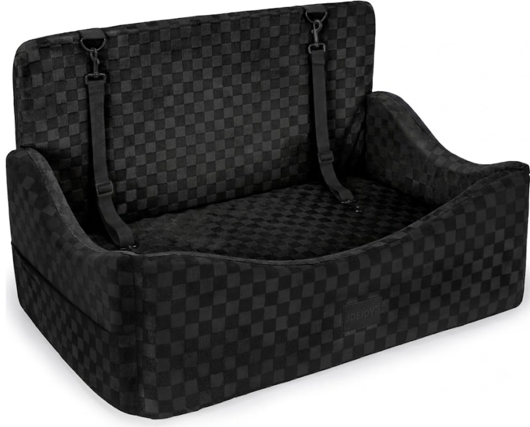 JOEJOY Dog Car Seat for Medium/Large Dogs - Reversible Dual-Sided Travel Dog Car Bed with Memory Foam, Washable Pet Booster Seat for Do gs up to 55 lbs or 2 Small Dogs, 2 Safety Leashes, Grey