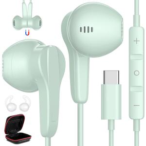 USB C Headphones for iPhone 17 Air 16 15 Pro Max Plus, Type C Earphone with Mic HiFi Stereo Volume Magnet in Ear USBC Wired Earbud for Samsung Galaxy S25 S24 Ultra S23 Fe S22+ Flip/Pixel 10 9, Green