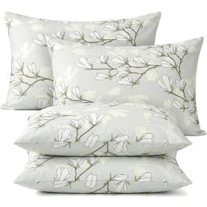 Floral Pillow Cases Queen Size Set of 4, Ultra Soft Double Brushed Microfiber Pillowcases with Zipper, Shrinkage and Fade Resistant, 20"x30"