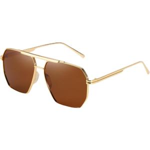 SODQW Oversized Tangle Free Aviator Sunglasses for Women Polarized Shades | Gold Frame, UV400 Protection, Trendy Fashion Designer Sun Glasses, Drivng Beach Outdoor Accessories, Hair-Safe