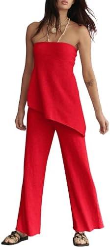ACCPUR Women Summer Knit Sweater Sets Sexy Tube Top and Loose Pant Lounge Matching Set 2025 2 Piece Outfits L