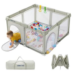 Foldable Baby Playpen, 1-Minute Setup, Lightweight Portable Playpen with Carry Bag, 50"x50" Indoor Outdoor Safty Play Yard for Babies & Toddlers,Beige