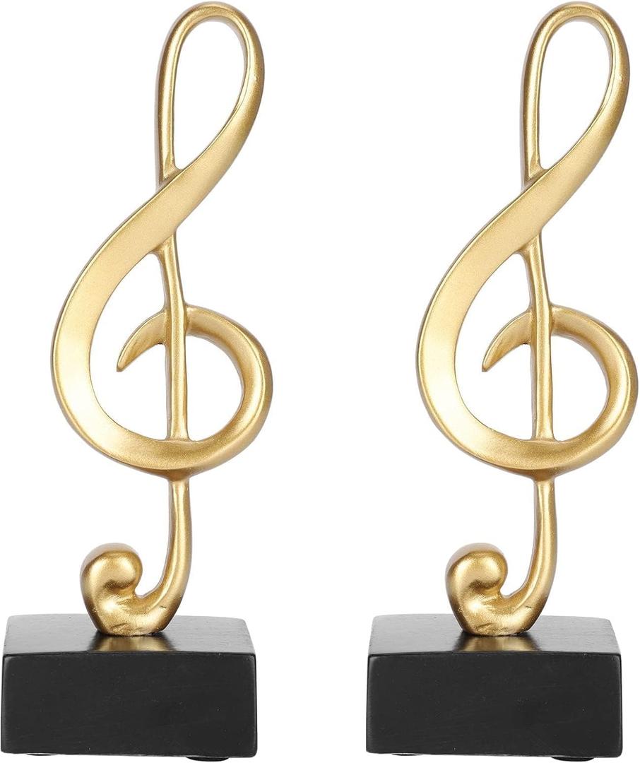 2PCS Musical Sculptures, Music Notes Gold Musiccal Note Statues Music Note Decor Gifts Music Note Figurine Statue Music Note Ornaments Table Centerpiece Crafts Gold Home Art for Living Room