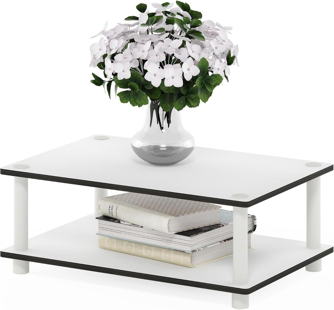 Furinno JUST Coffee Table, 2-Tier Modern Coffee Table with Open Shelf, Toolless Assembly Side Table, for Living Room, Bedroom, Home Office, Plain White, 2-Tier, 23.6"W