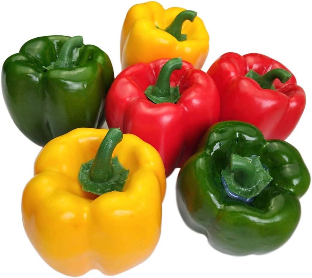 Lorigun Artificial Bell Peppers Fake Veggie Colorful Bell Peppers for Decoration, Decorative Vegetables, Red Green Yellow Bell Peppers 6Pcs (Each Color 2 Pcs) (6 Pcs Bell Peppers)