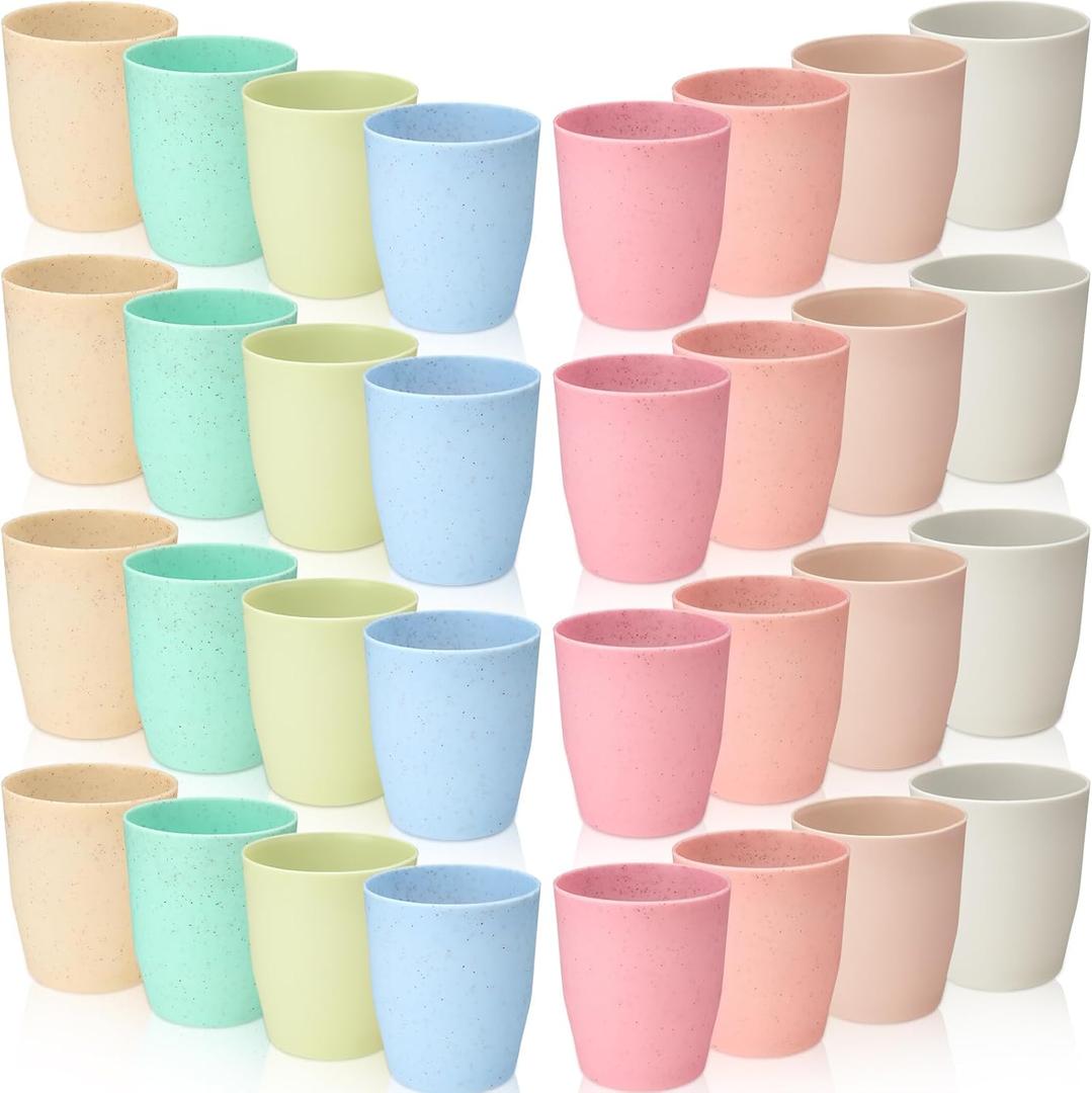 Patelai 80 Pcs Wheat Straw Reusable Cups 10 oz Unbreakable Plastic Drinking Cup Dishwasher Safe Cup Tumblers Chip Resistant Tumbler for Camping Dishwasher Kitchen(10 Colors)