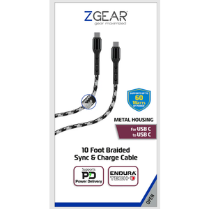 ZGear 10 Foot Braided Sync & Charge Cable - White/Black