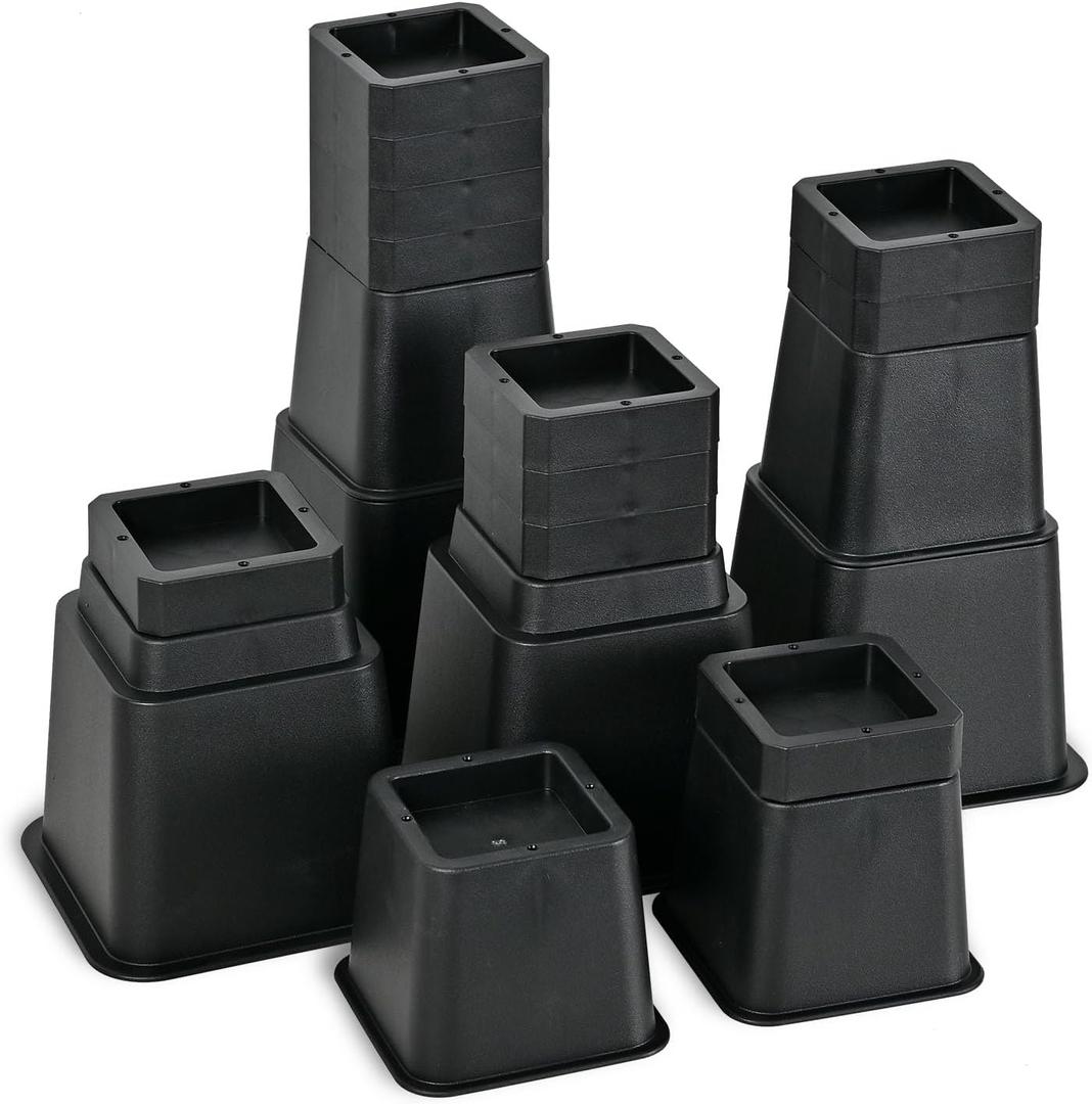 24 PCS Adjustable Bed Risers 12 Inch Heavy Duty, Furniture Risers Elevation in Heights 3, 4, 5, 6, 7, 8, 9, 10, 11, 12 Inch for Couch, Sofa, Table, Chair, Raisers Support up to 6,000 lbs, Black