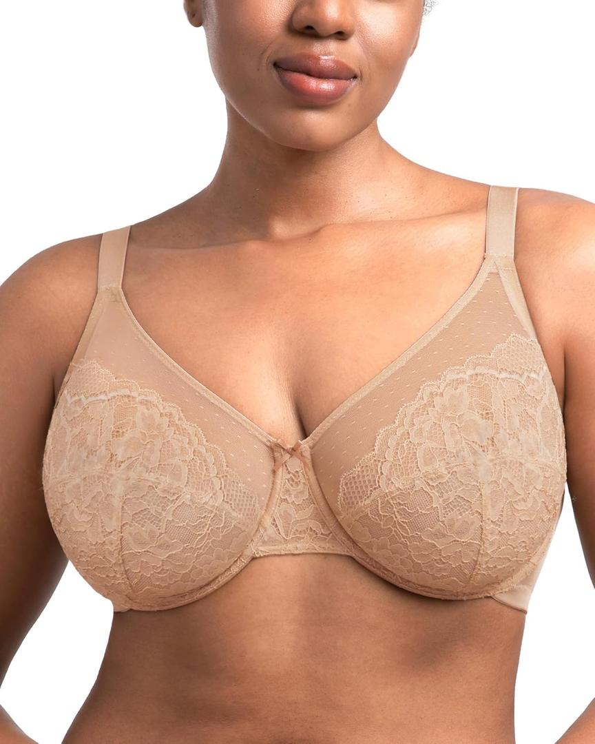 HSIA Minimizer Bras for Women Enchante Full Coverage Underwire Bras Plus Size Lifting Floral Lace Bra for Heavy Breast (Beige, 38D)