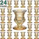 Glass Taper Small Candle Holders Set, 24 Pack Gold Short Candlestick Holders Bulk for Valentine, Porta Velas Deorativas para Mesa, Mini Candle Stands