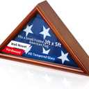 Wooden Flag Box Display Case for Small 3'x5' Folded American Flag (Not fit 9.5'x5' Burial Flag), Military Veteran Flag Shadow Box with HD Tempered Glass, Wall Mounted Triangle Flag Frame, Brown Finish