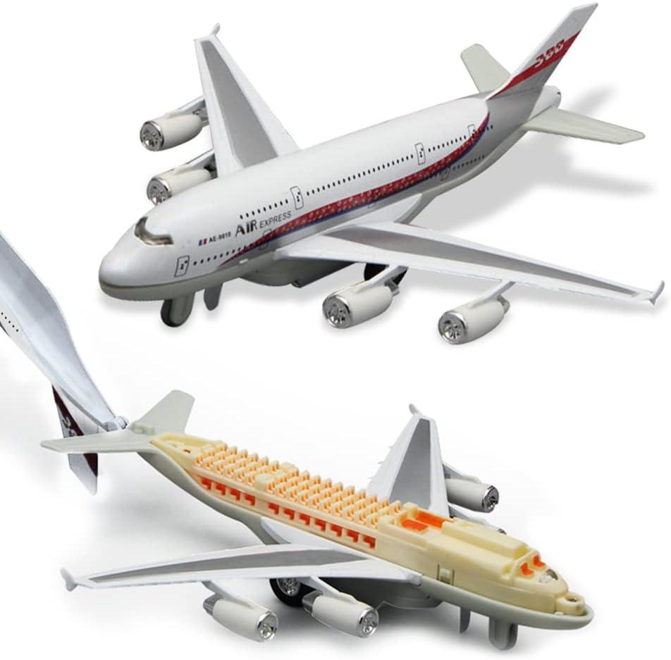 Airplane Toys, Bump and Go Action, Pull Back Die Cast Model Plane with Lights & Sounds, 3D Anatomy View, Aircraft Vehicles Gift for Kids Toddler Boys Ages 3+(White)