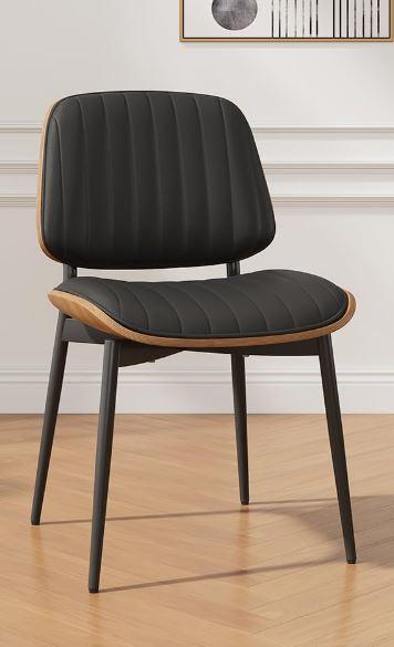 Dining Chair, Mid-Century Modern Upholstered PU Leather Chair with Walnut Bentwood Back and Metal Legs, Black (1 Pc)