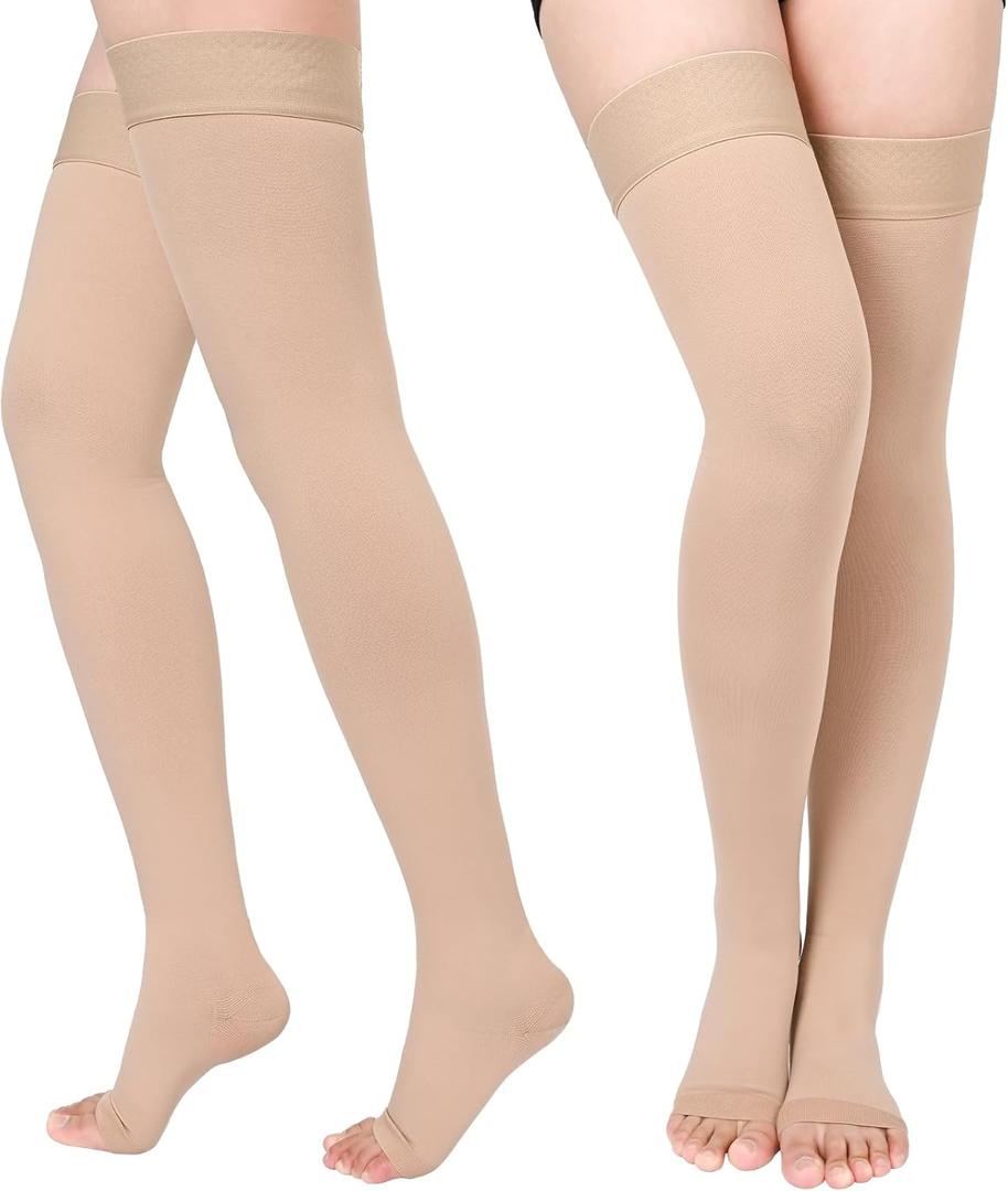 Compression Stockings for Women & Men, 2 Pairs 15-20mmHg Thigh High Compression Socks for Varicose Veins, Swelling, Pregnant