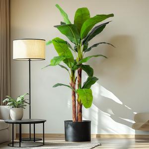 Erimda 7.2FT Artificial Banana Tree, Lifelike Fake Banana Leaf Tropical Silk Tree, Easy Assembly Faux Floor Plant with Sturdy Trunk, Maintenance Free for Indoor Home Patio Pool Outdoor Tropical Decor