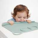 Domensi Large Silicone Suction Placemat with Teething Edge Bumper/Spill for Baby Toddlers Kids with Storage Bag, Non-Slip Dinning Table Mat, Dishwasher Safe for Table(Green,1 Pack)