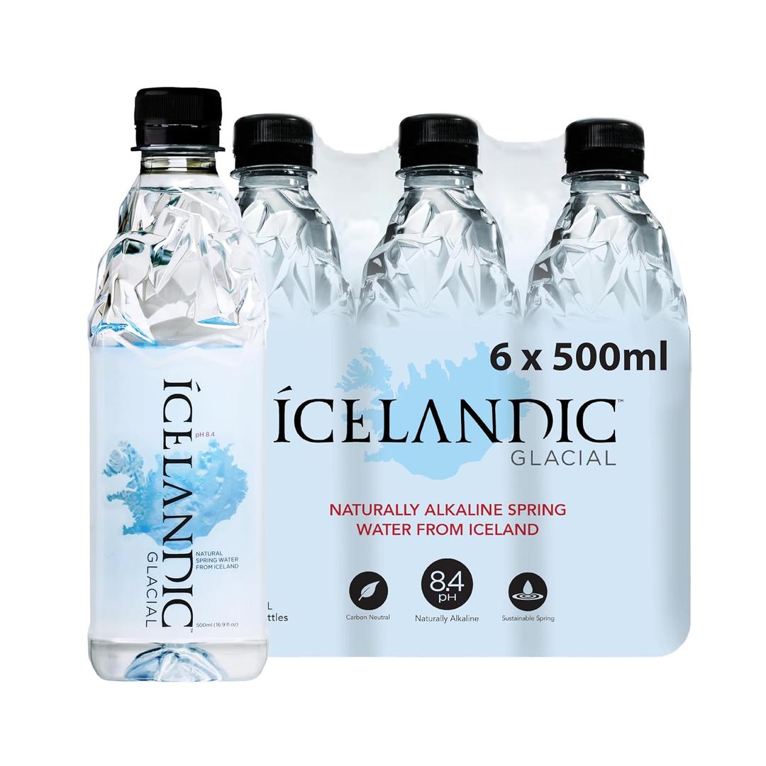 Icelandic Glacial Natural Spring Alkaline Water, 500 ml / 16.9 Fl Oz (Pack of 6) (EXP 10/17/27)