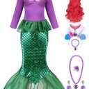 Oumbivil Mermaid Princess Dress Ariel Costume for Grils Cosplay Birthday Party Halloween Costumes with Wig,Headband,Necklace (2-3 Years)
