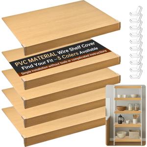 5PCS Wire Shelf Covers for Pantry, Preventing Leakage of Items & Removable, PVC Wire Rack Covers for Shelves Closet Kitchen (30 X 12, Oak Grain)