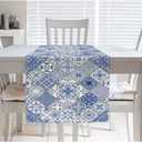 HOSNYE Table Runner Blue White Patchwork Tile in Spanish Style, Cotton Linen Table Runner Decoration for Kitchen Family Dinner Table Holiday Party Farmhouse Style 13 x 72 Inch
