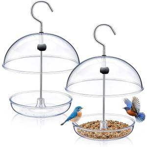 2 Pcs Dome Platform Bird Feeder Adjustable Small Bird Feeders for Outdoor Hanging 360° Bluebird Feeder for Mealworms with Weatherproof Dome Can Be Filled with Seed Attract Bluebird Cardinal