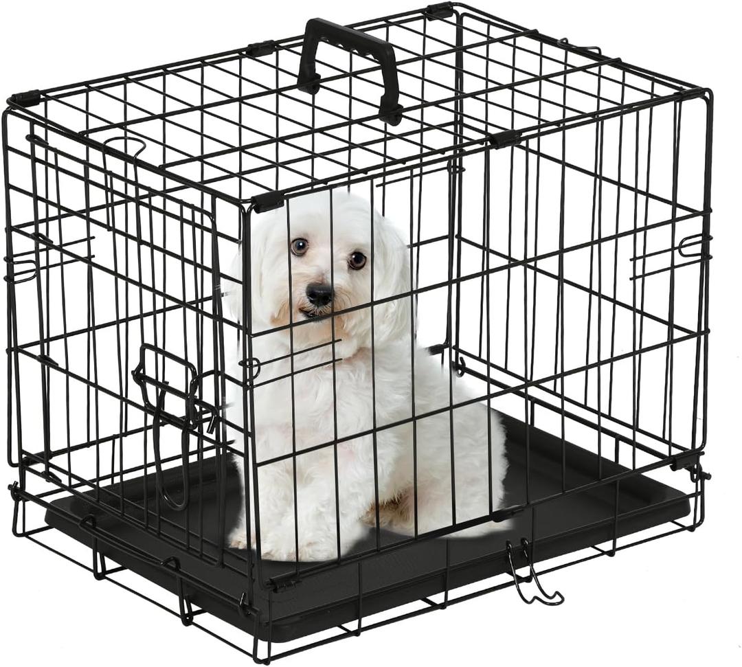 PayLessHere 18 Inch Dog Crate Kennel for Small Dogs Metal Cage Single-Door Folding Travel Indoor Outdoor Puppy Playpen with Divider and Handle Plastic Tray,Black, 18"L x 12"W x 14"H