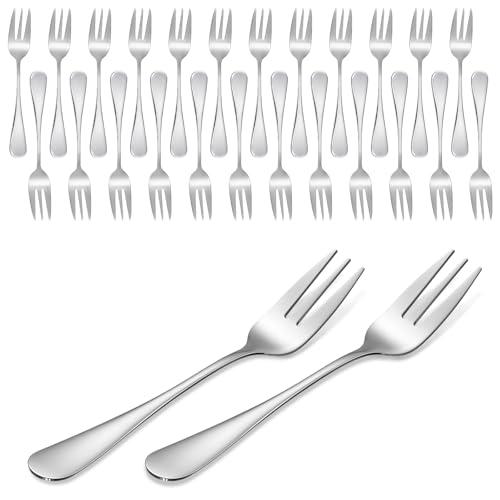 36 Pcs Oyster Fork Appetizer Seafood Forks Portable Stainless Steel 3 Prong Fruit Fork Small Cocktail Salad Dessert Forks for Tasting Crab Escargot Party Travel, 5.5 Inch Silver