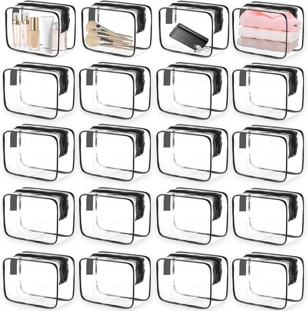 Pafeooui 20 Packs Clear Cosmetic Bags Waterproof Zipper Bags  Medium Transparent PVC Travel Makeup & Toiletry Organizer Pouches (7.09 x 2.36 x 4.72 Inches)