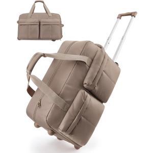 BAGSMART Rolling Duffle Bag with Wheels, Carry On Bag Duffel Bag for Travel, Wet Pocket Duffle with Wheels and Handle, Brown, 42L